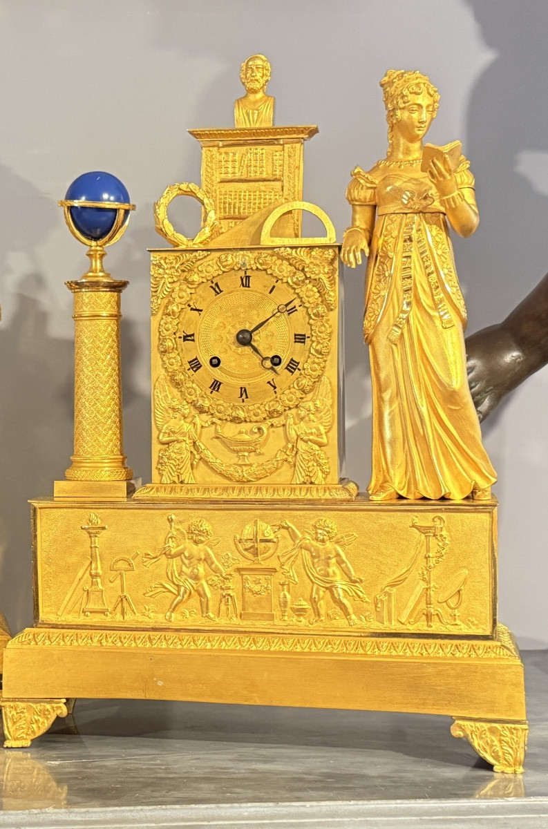 Gilded Bronze Mercury Clock From The Empire Period, 19th Century