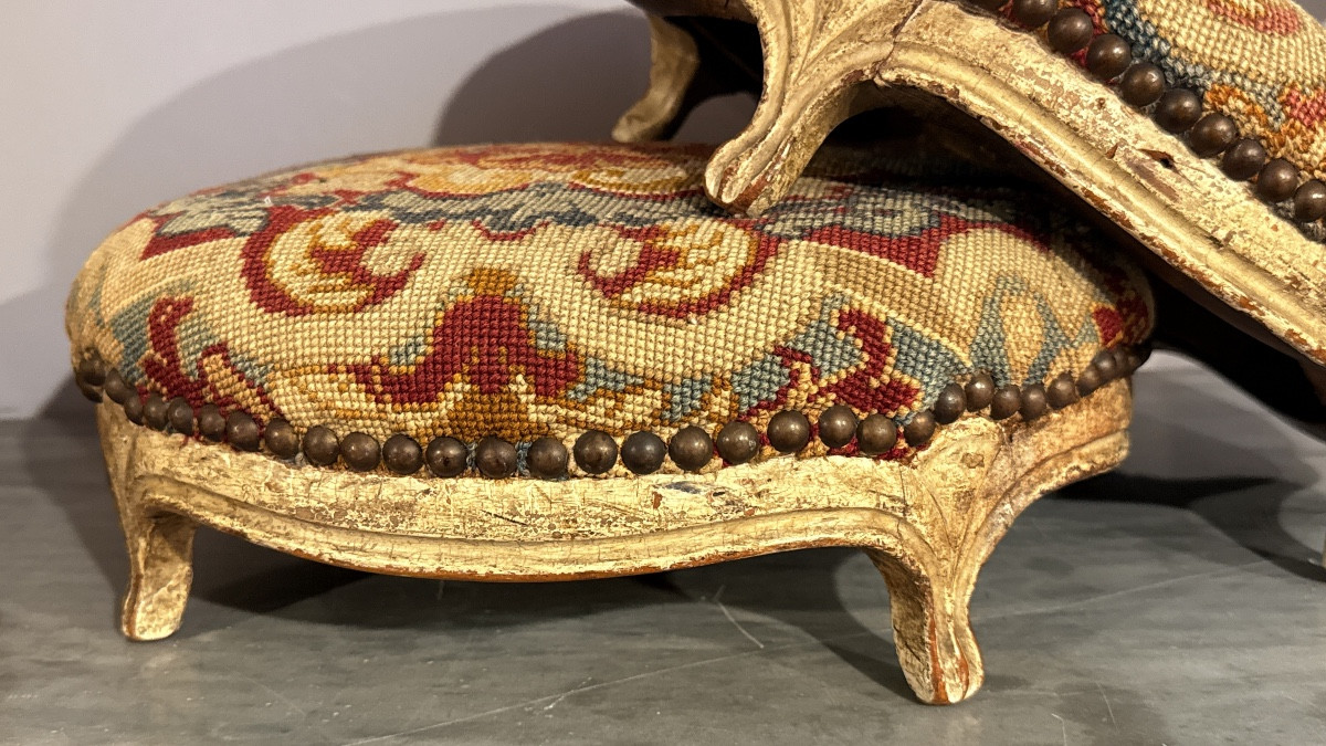 Paire de Tabourets Louis XV , Époque XVIIIe Siècle -photo-4