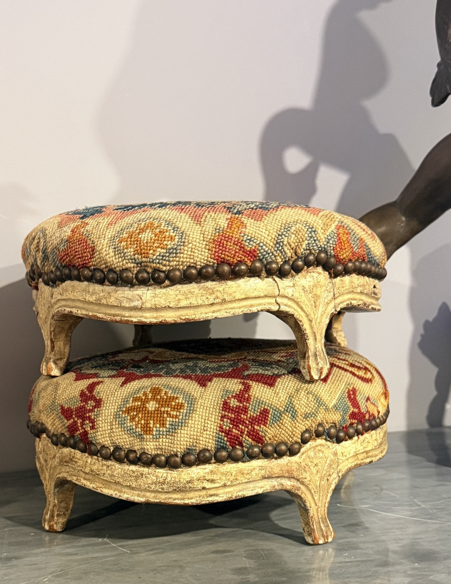 Paire de Tabourets Louis XV , Époque XVIIIe Siècle -photo-2