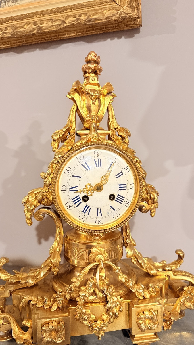 Louis XVI Gilt Bronze Clock: H 46 Cm-photo-2