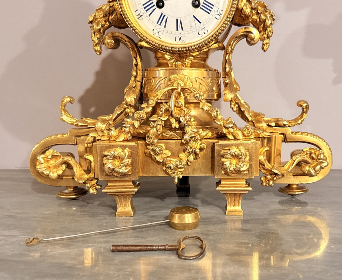 Louis XVI Gilt Bronze Clock: H 46 Cm-photo-3