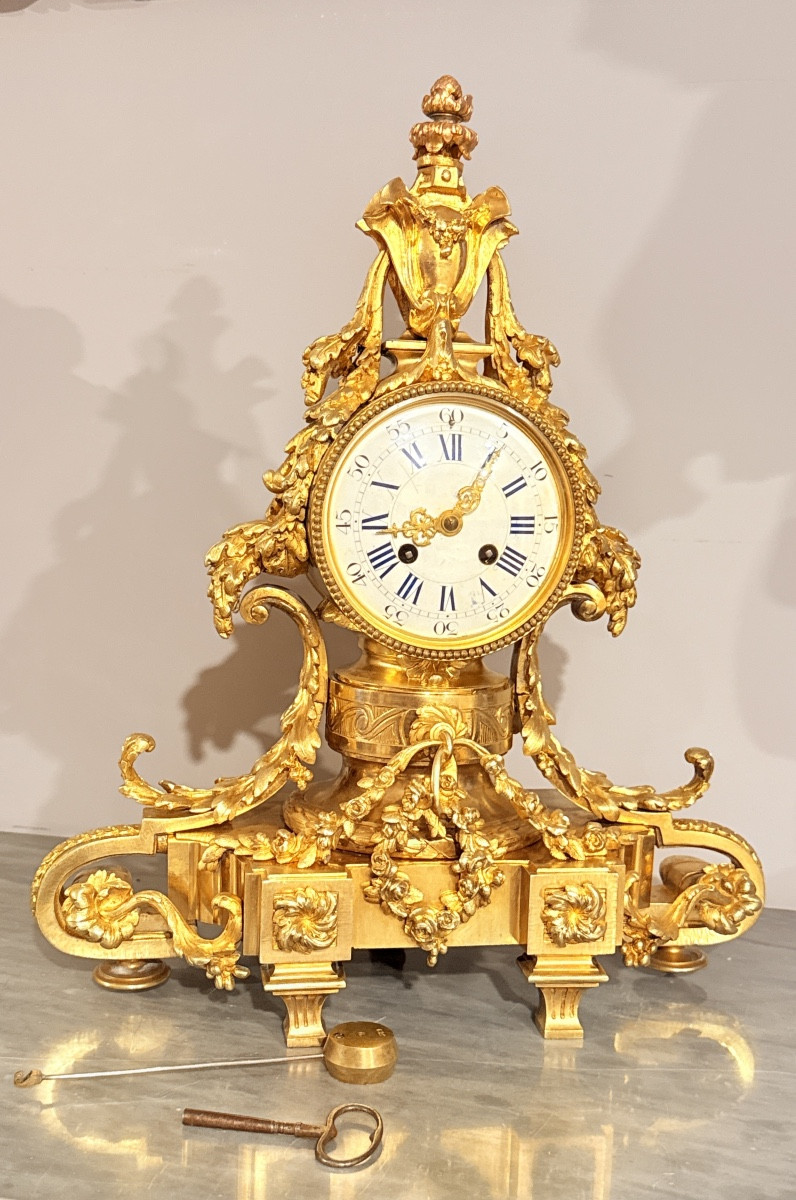 Louis XVI Gilt Bronze Clock: H 46 Cm-photo-4