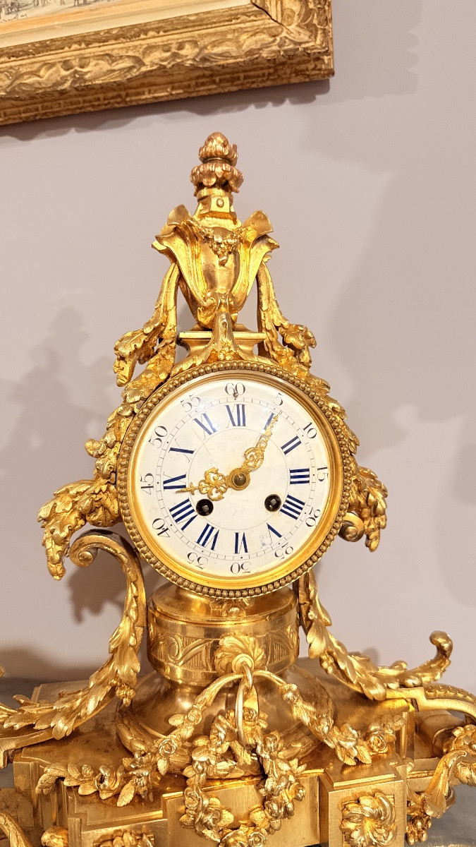 Louis XVI Gilt Bronze Clock: H 46 Cm-photo-1