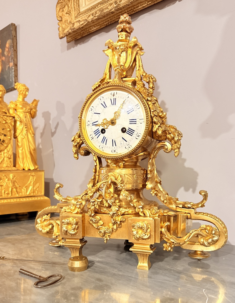 Louis XVI Gilt Bronze Clock: H 46 Cm-photo-2