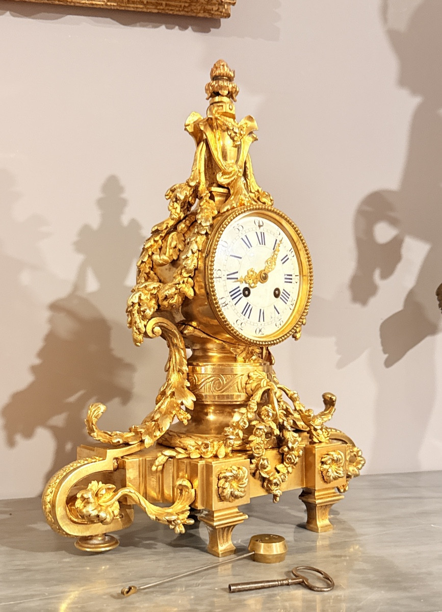 Louis XVI Gilt Bronze Clock: H 46 Cm-photo-6