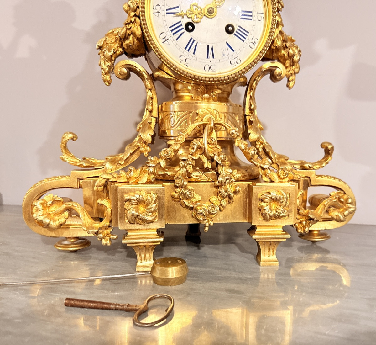 Louis XVI Gilt Bronze Clock: H 46 Cm-photo-7