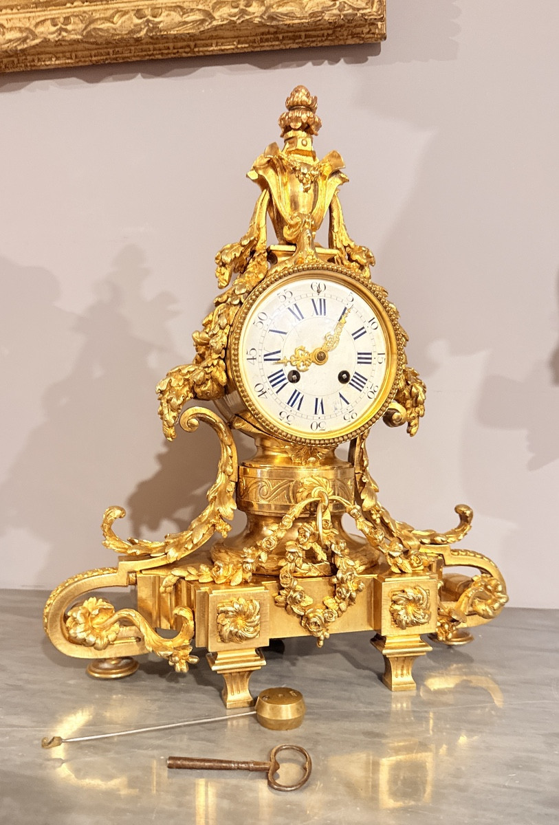 Louis XVI Gilt Bronze Clock: H 46 Cm-photo-8