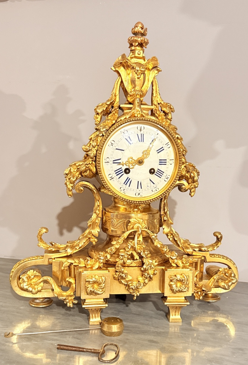 Louis XVI Gilt Bronze Clock: H 46 Cm