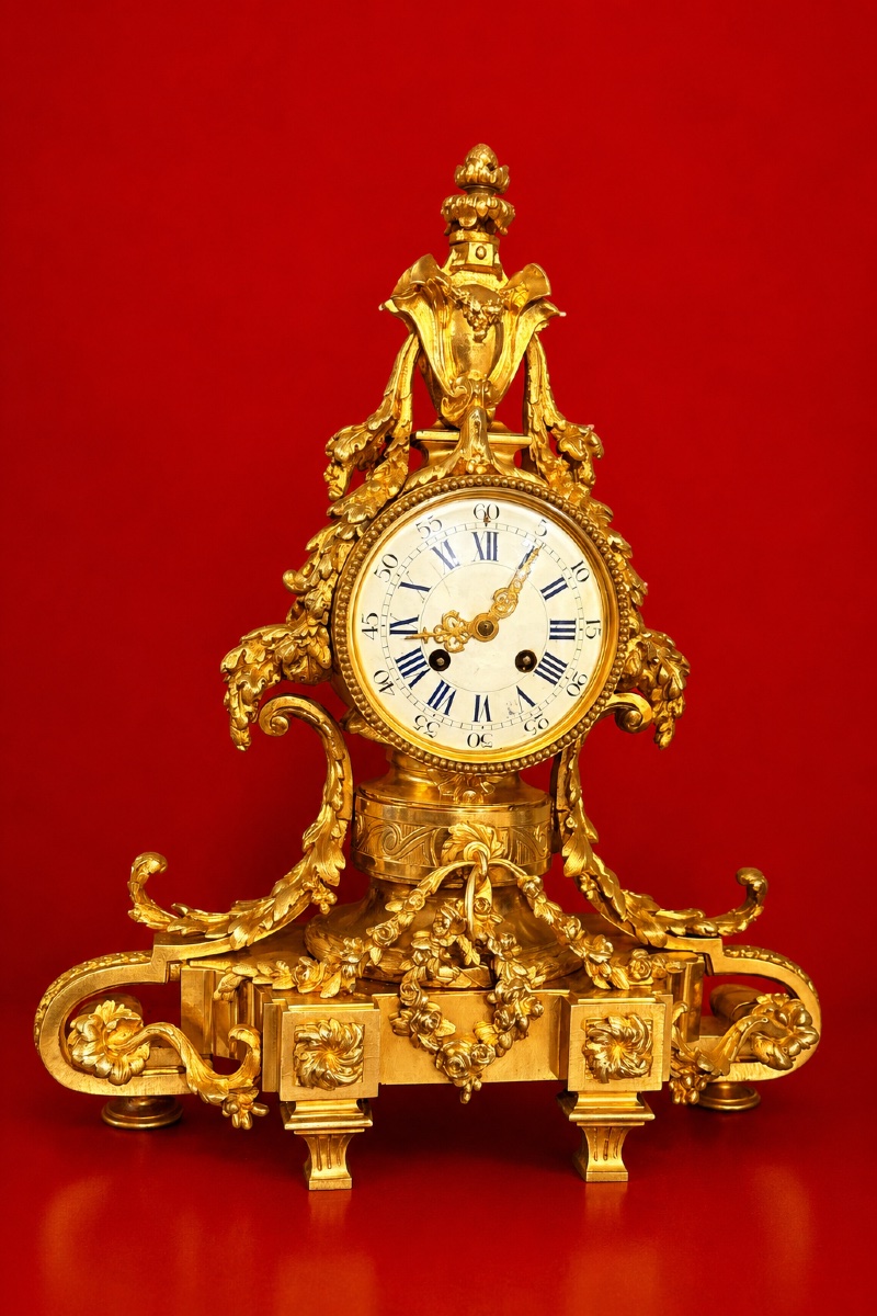 Pendule Louis XVI en Bronze Doré : H 46 cm 