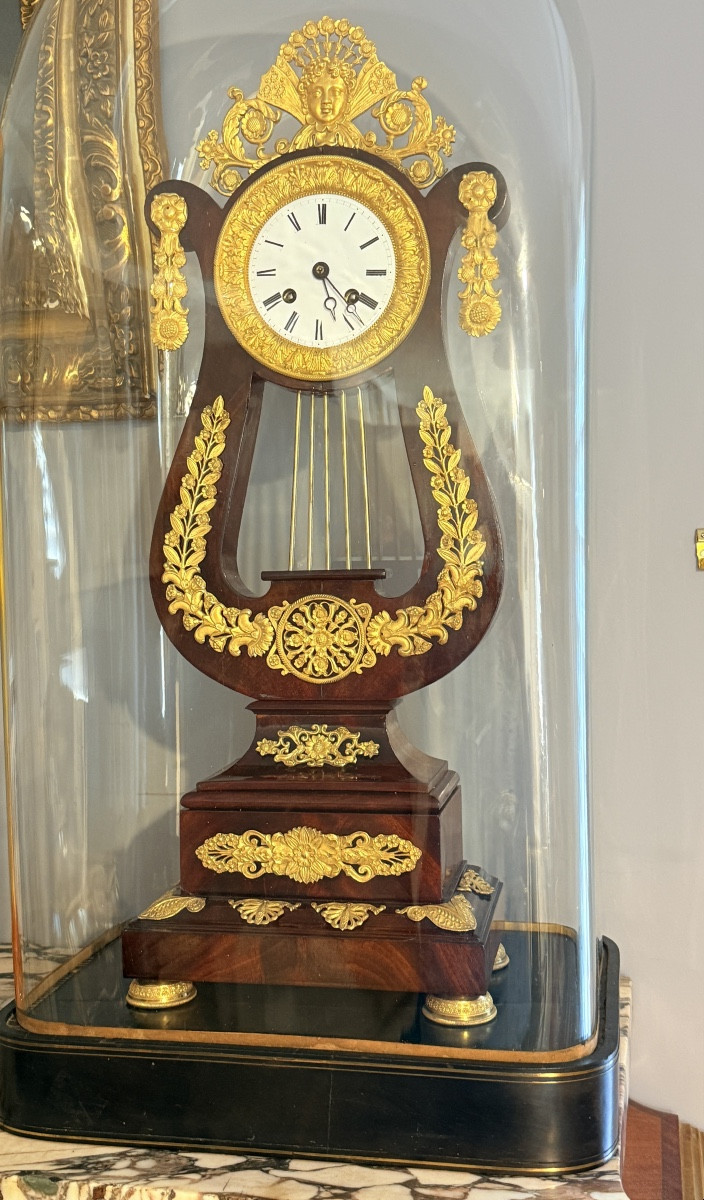 Grande Pendule LYRE  Charles X avec son Globe :  65 CM -photo-2