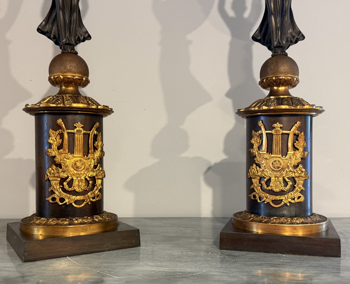Paire de Candélabres aux Victoires Ailées , Époque EMPIRE , 1805 / 1810-photo-2