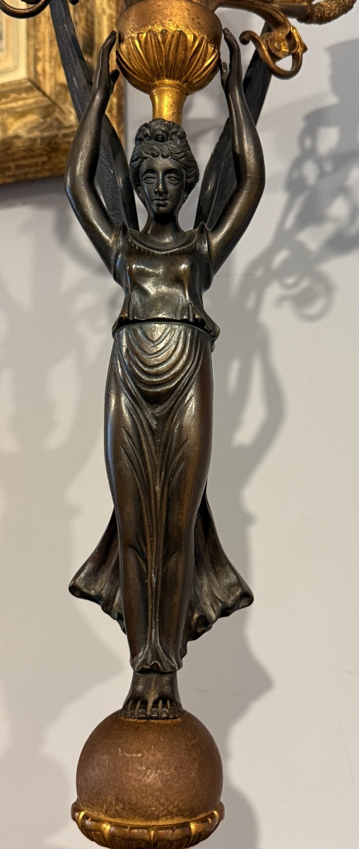 Paire de Candélabres aux Victoires Ailées , Époque EMPIRE , 1805 / 1810-photo-3