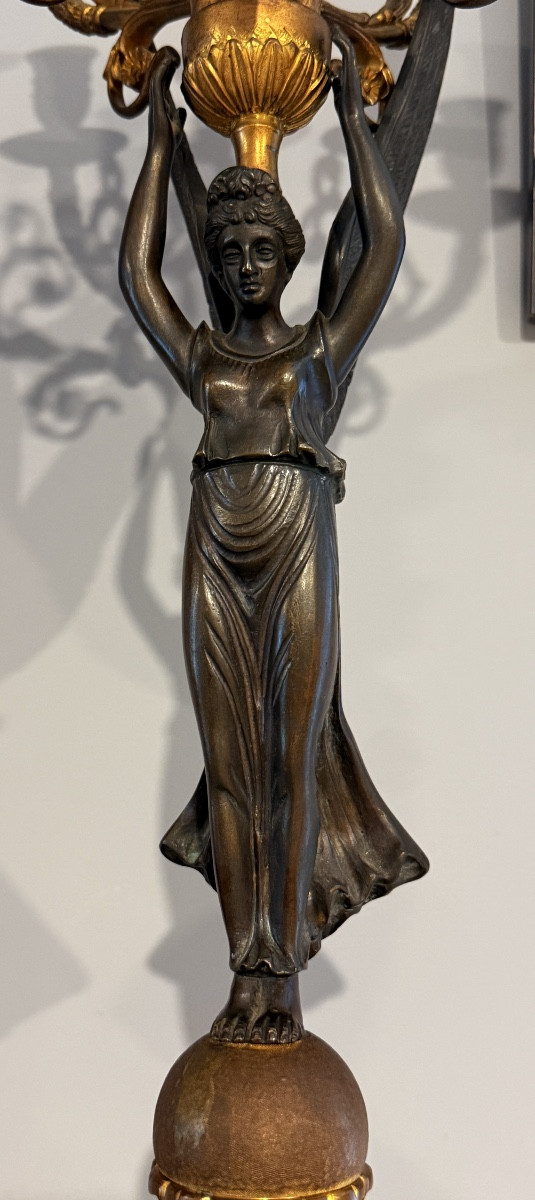 Paire de Candélabres aux Victoires Ailées , Époque EMPIRE , 1805 / 1810-photo-4