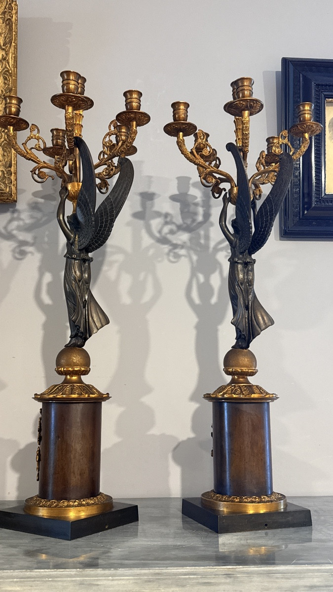 Paire de Candélabres aux Victoires Ailées , Époque EMPIRE , 1805 / 1810-photo-2