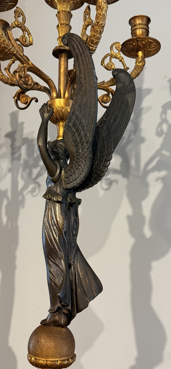 Paire de Candélabres aux Victoires Ailées , Époque EMPIRE , 1805 / 1810-photo-3