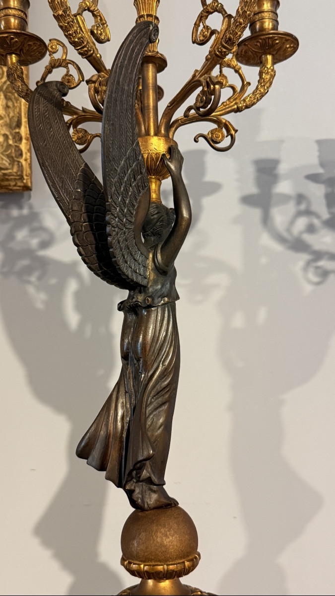 Paire de Candélabres aux Victoires Ailées , Époque EMPIRE , 1805 / 1810-photo-4