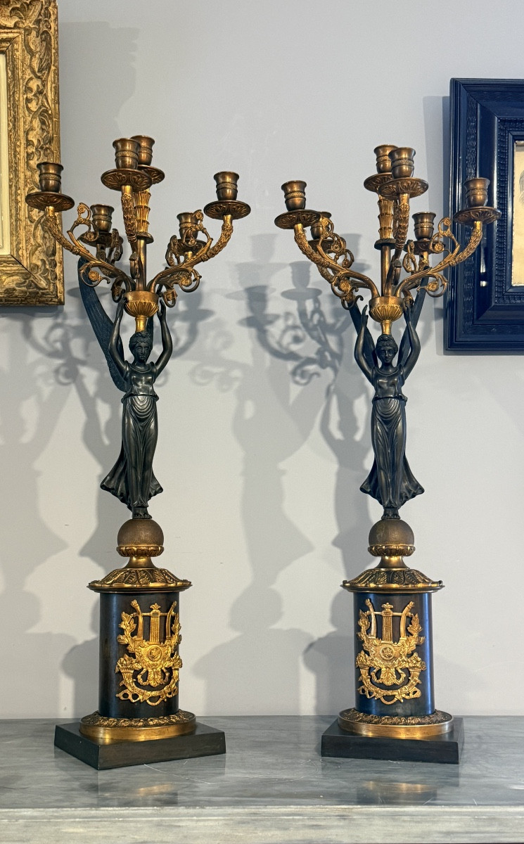 Paire de Candélabres aux Victoires Ailées , Époque EMPIRE , 1805 / 1810-photo-6