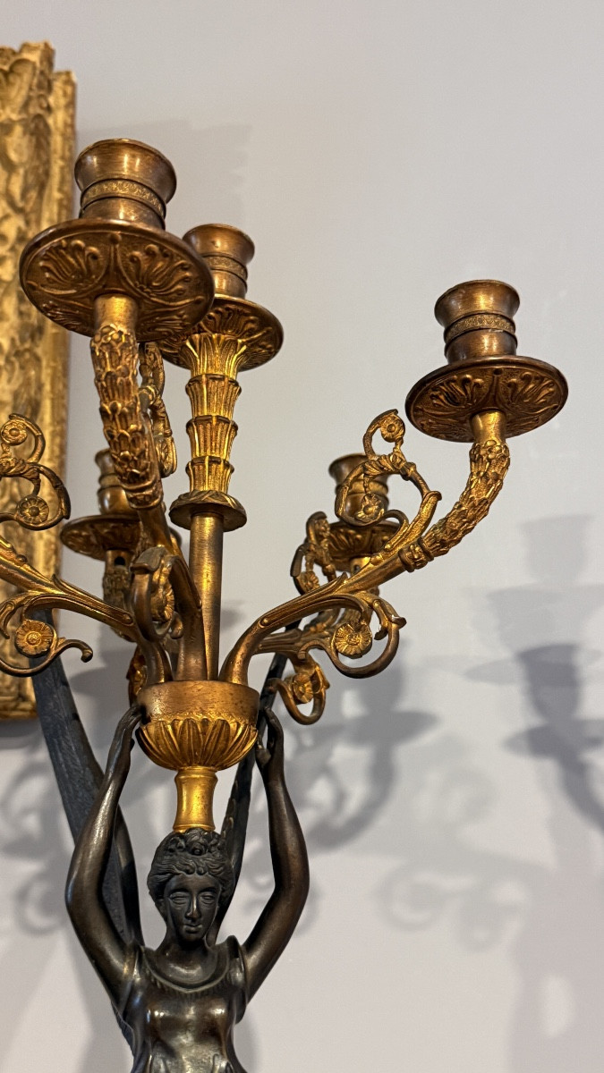 Paire de Candélabres aux Victoires Ailées , Époque EMPIRE , 1805 / 1810-photo-8