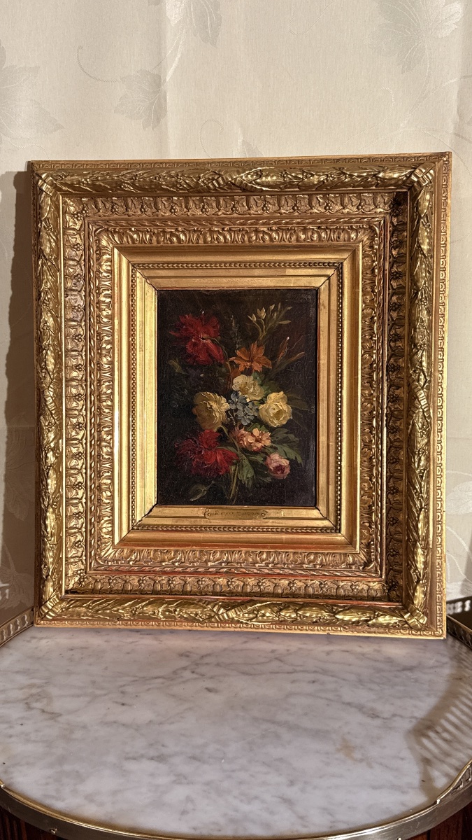Paire de Tableau de Fleurs : École 1830 , XIXe Siècle -photo-4