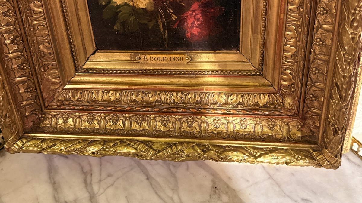 Paire de Tableau de Fleurs : École 1830 , XIXe Siècle -photo-2