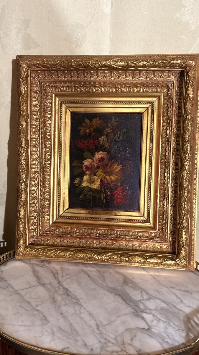 Paire de Tableau de Fleurs : École 1830 , XIXe Siècle -photo-8