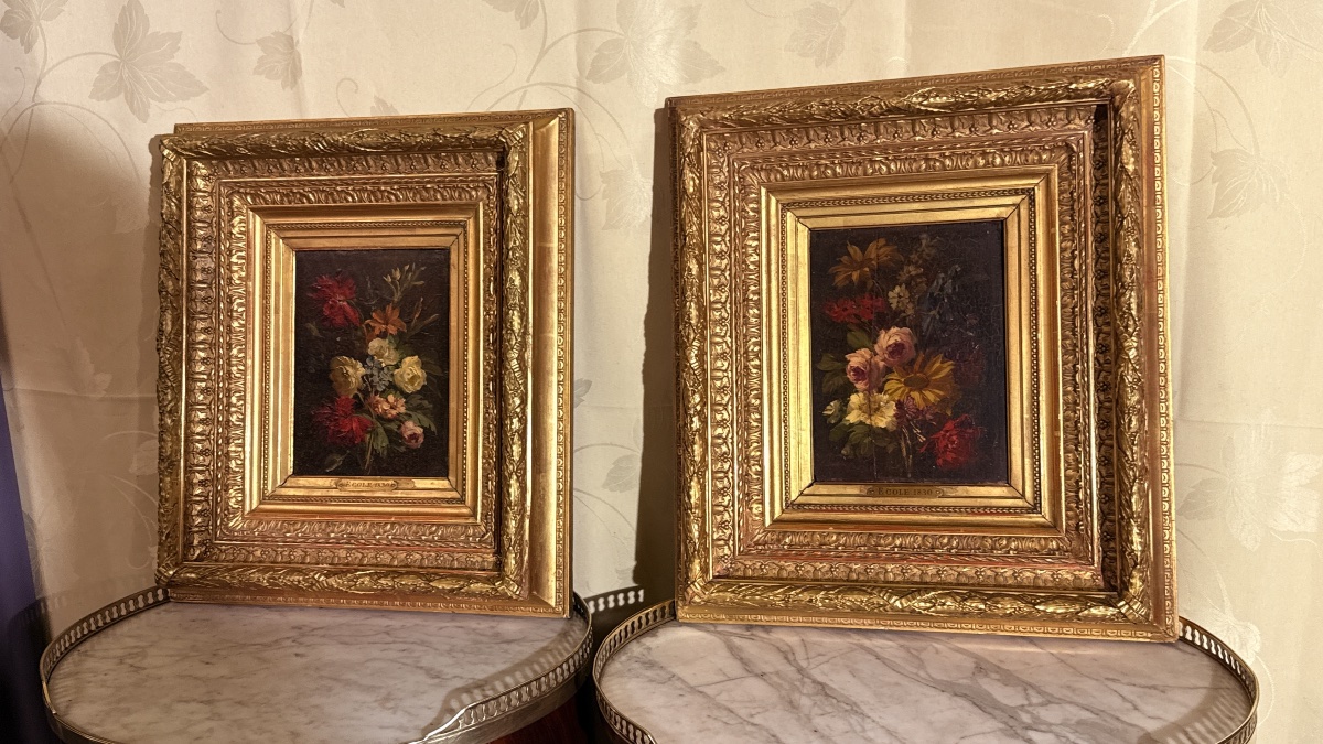 Paire de Tableau de Fleurs : École 1830 , XIXe Siècle 