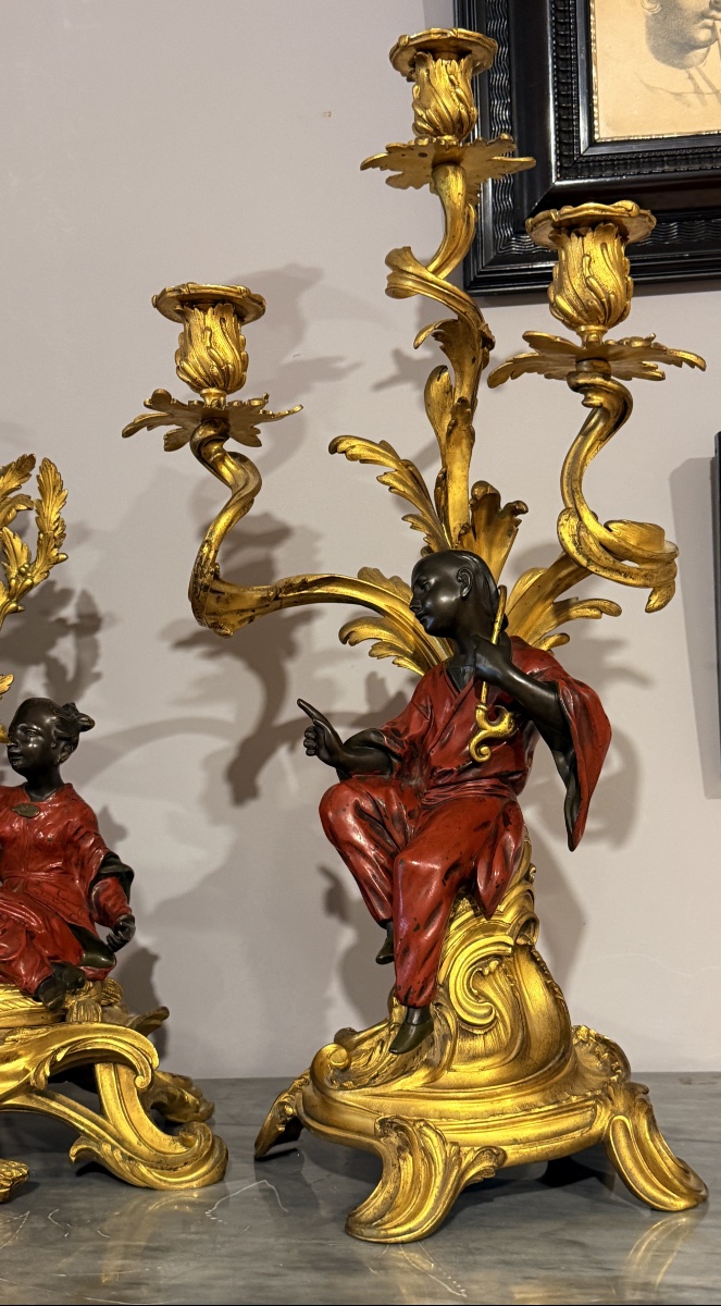 Pendule aux Chinois et ses 2 Candélabres , cadran signé Imbert l’aîné -photo-3