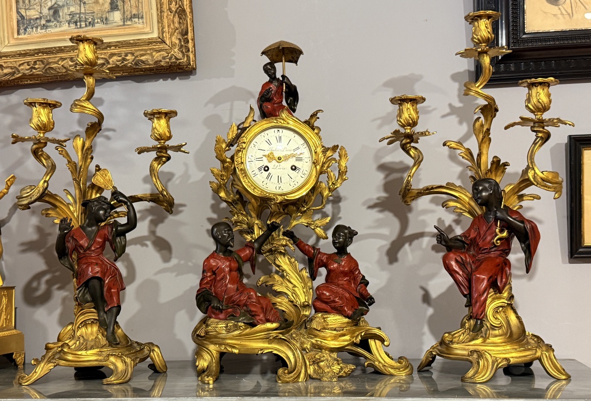 Pendule aux Chinois et ses 2 Candélabres , cadran signé Imbert l’aîné -photo-8