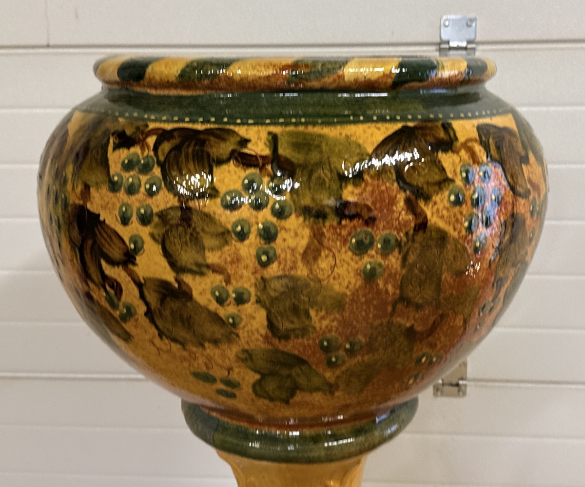 Glazed Ceramic Basin On Pedestal, Vallauris Golfe Juan -photo-2
