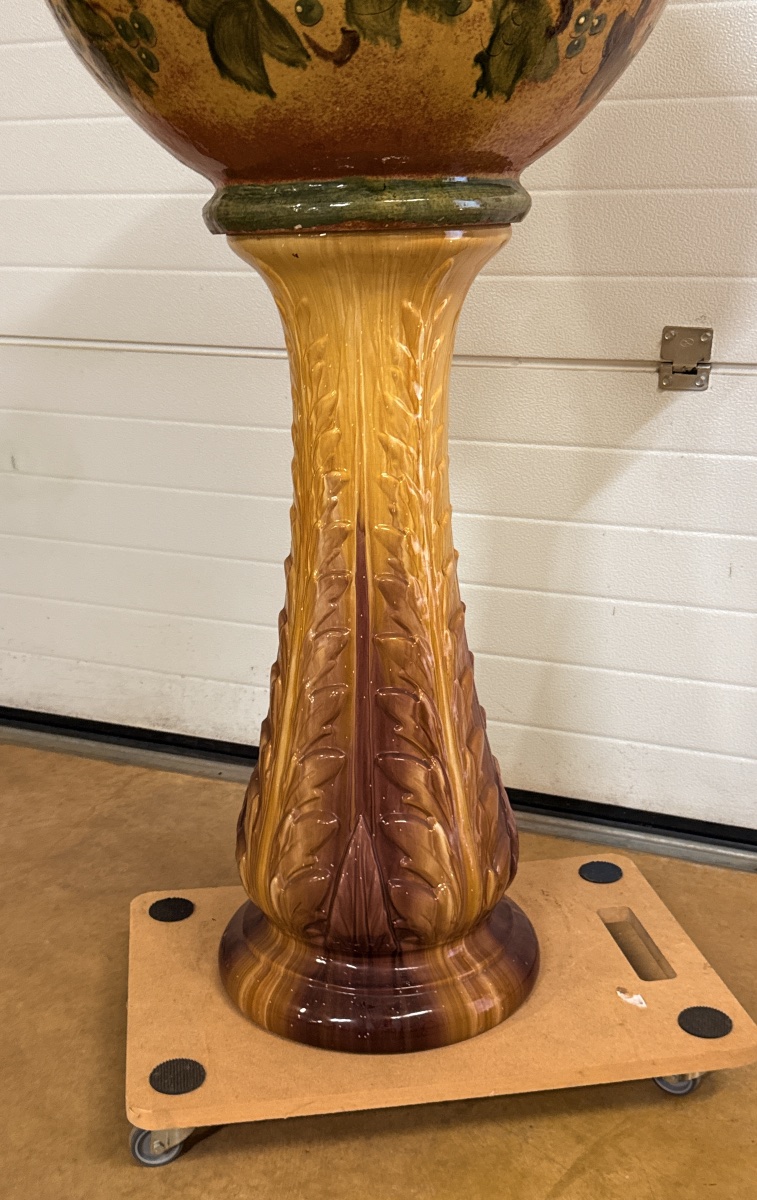 Glazed Ceramic Basin On Pedestal, Vallauris Golfe Juan -photo-3