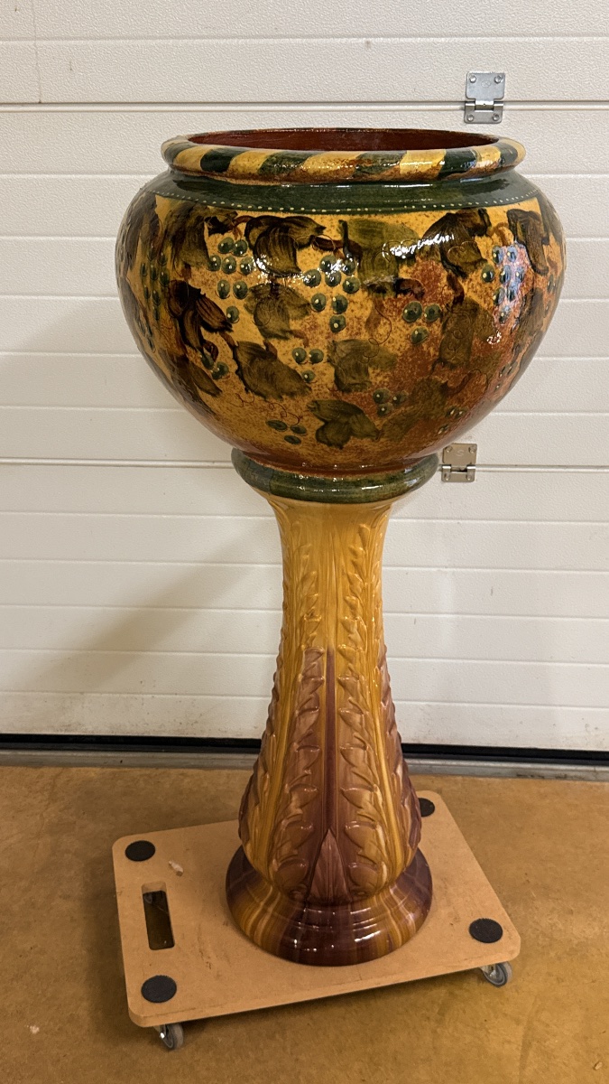 Glazed Ceramic Basin On Pedestal, Vallauris Golfe Juan -photo-2