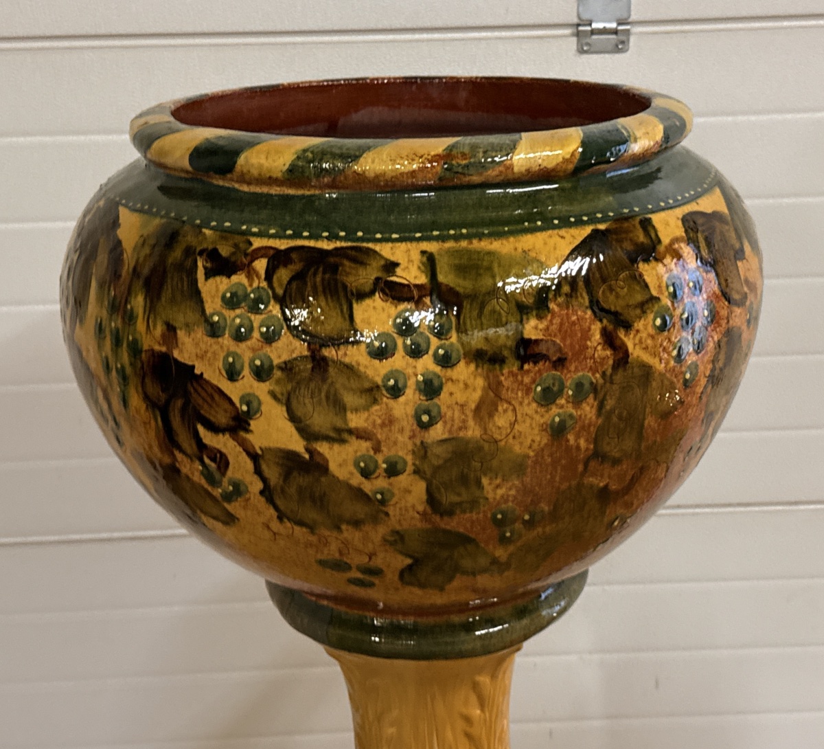 Glazed Ceramic Basin On Pedestal, Vallauris Golfe Juan -photo-3