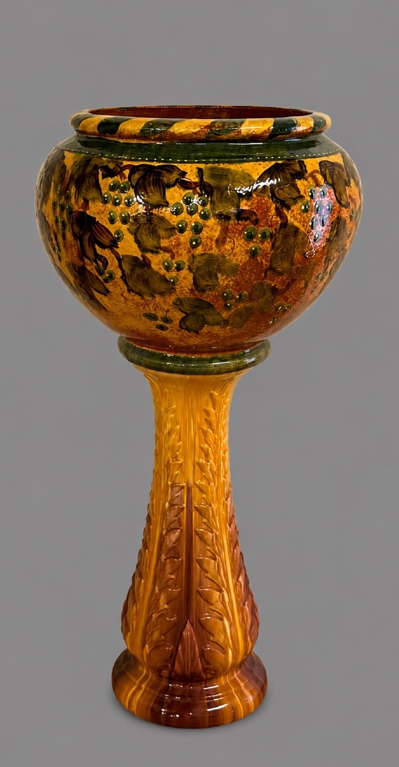 Glazed Ceramic Basin On Pedestal, Vallauris Golfe Juan 