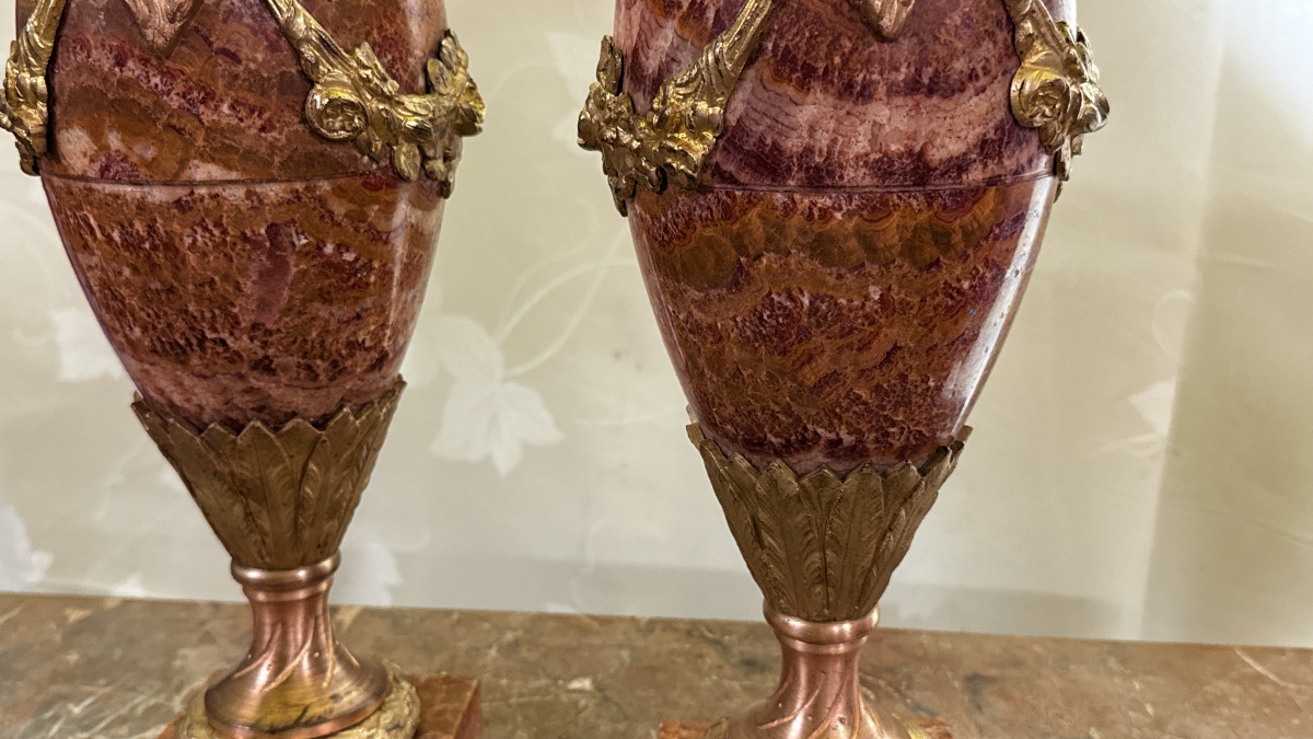 Paire de Cassolettes en Marbre et Bronze ,  19eme Siècle -photo-3