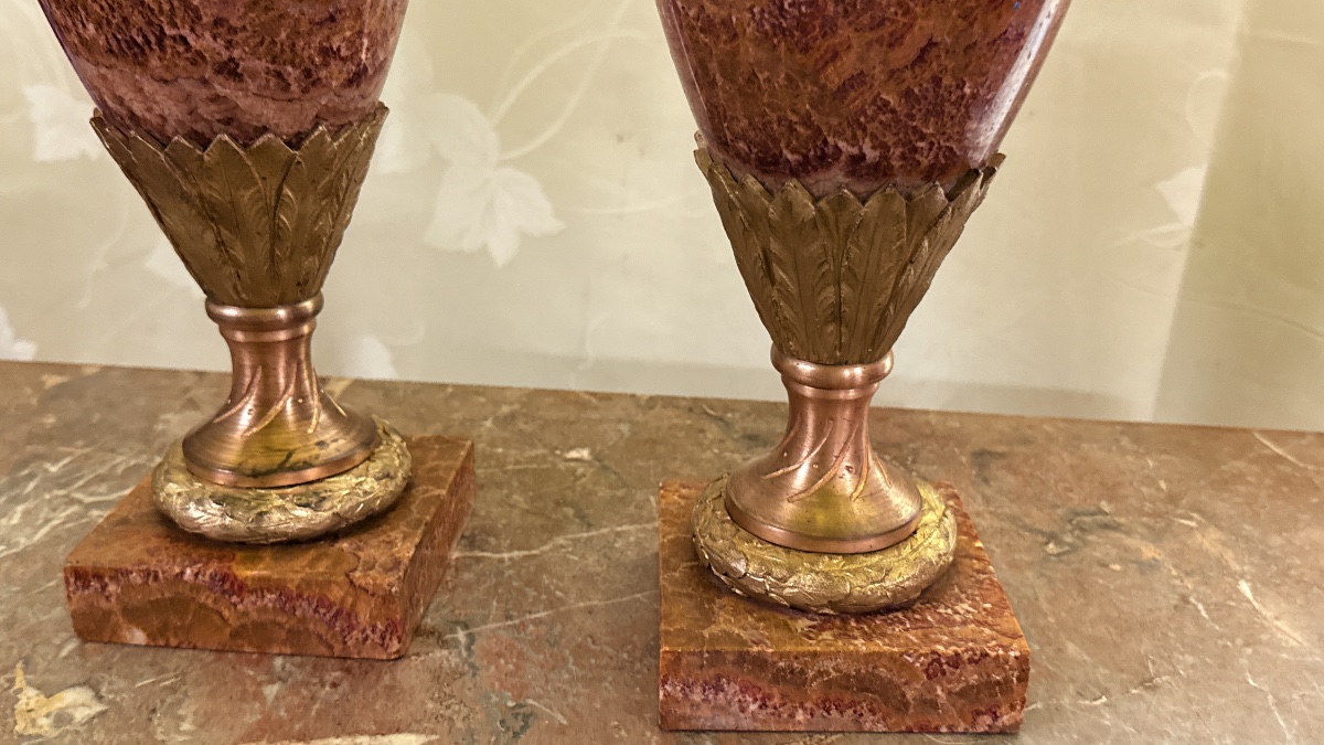 Paire de Cassolettes en Marbre et Bronze ,  19eme Siècle -photo-1