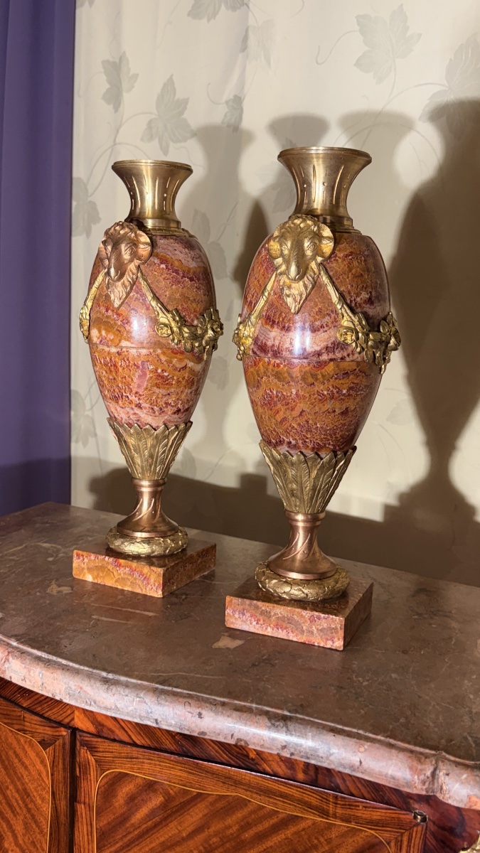 Paire de Cassolettes en Marbre et Bronze ,  19eme Siècle -photo-3