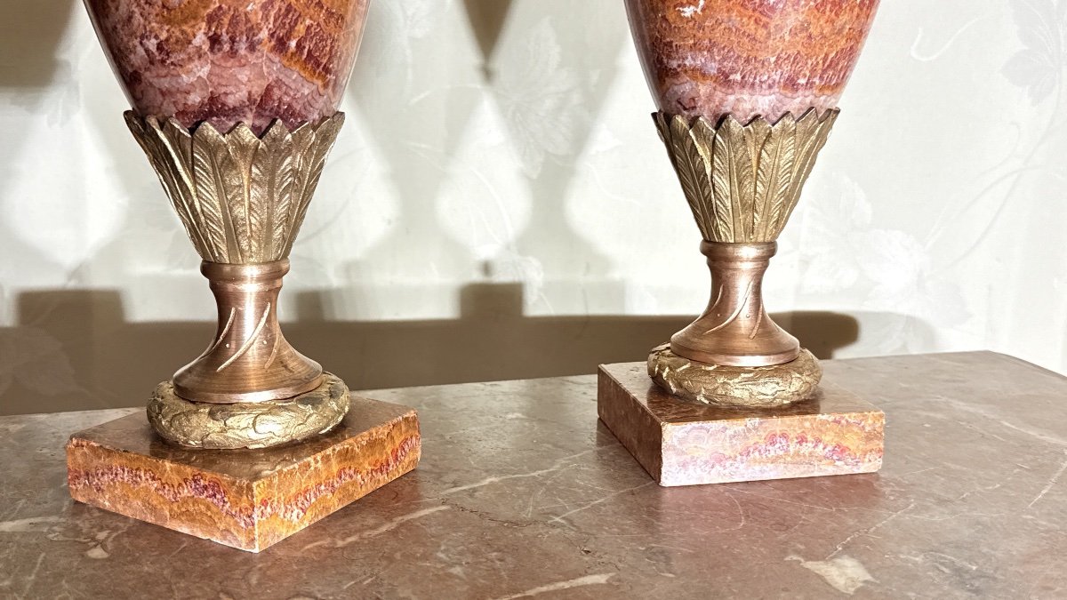 Paire de Cassolettes en Marbre et Bronze ,  19eme Siècle -photo-4