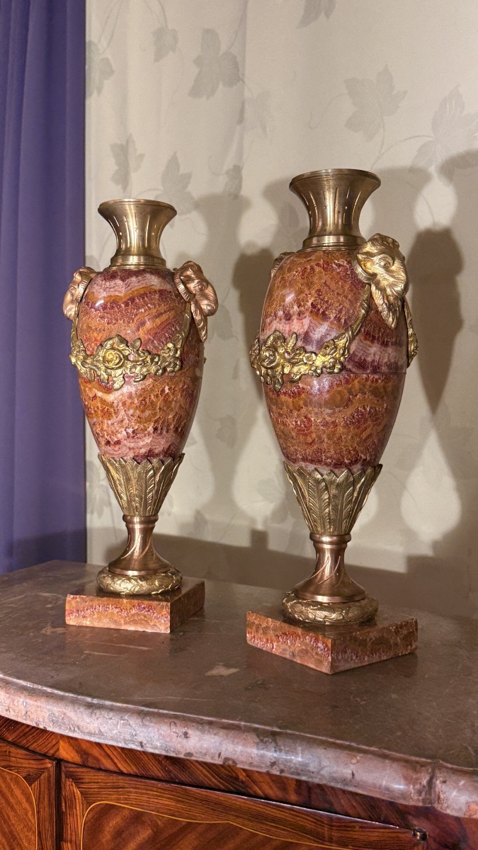 Paire de Cassolettes en Marbre et Bronze ,  19eme Siècle -photo-8