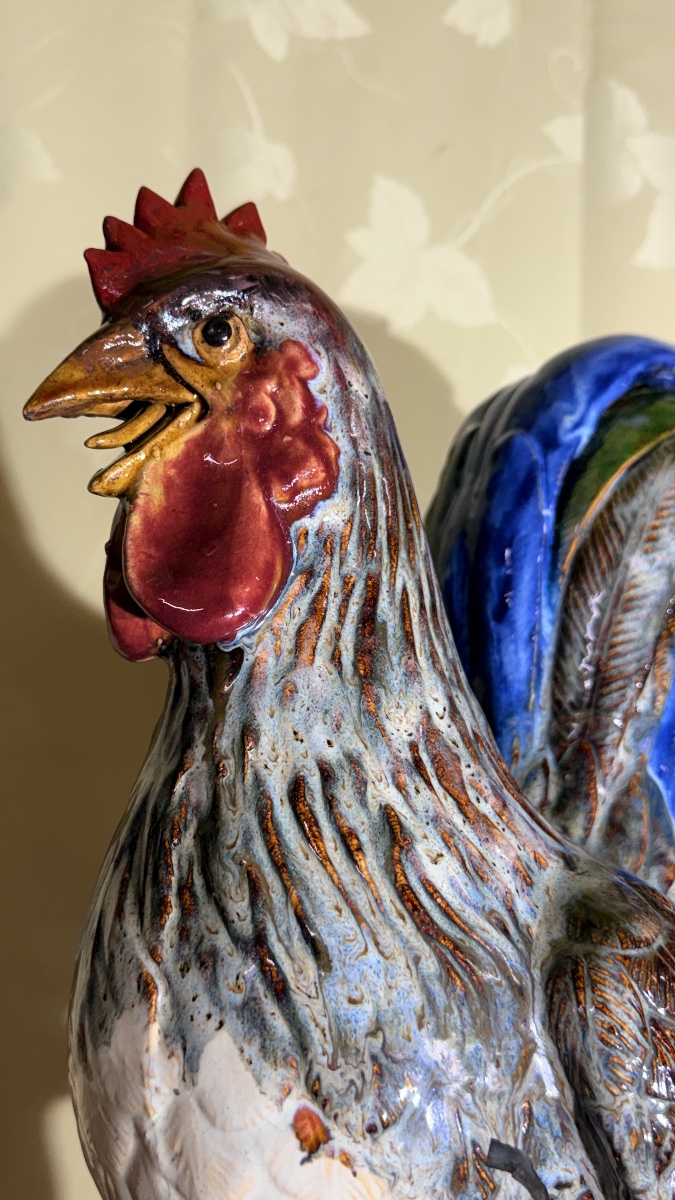 Monumental Rooster In Glazed Terracotta, Signed J. Massier -photo-4