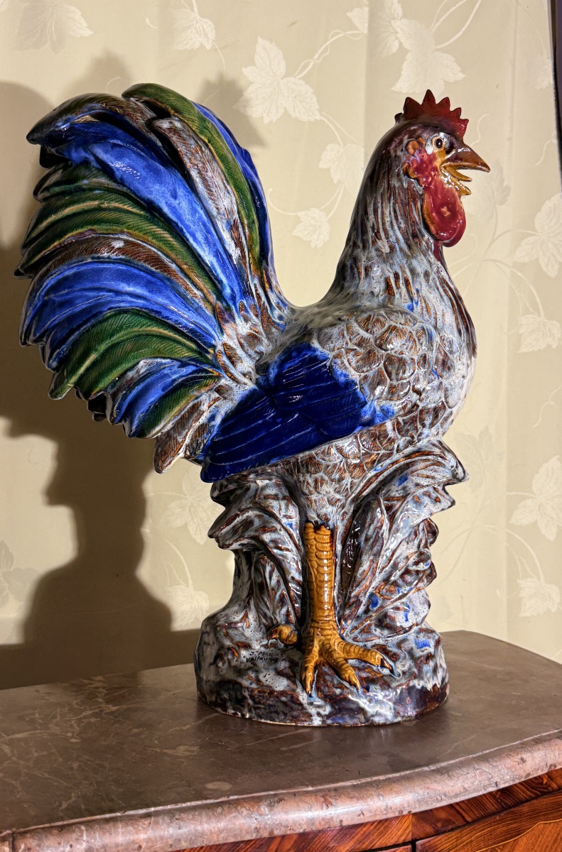 Coq signé Jérôme MASSIER , en Terre cuite émaillée -photo-3