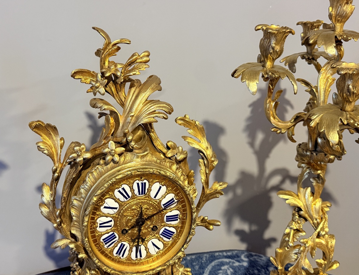 Garniture de Cheminée Louis XV En Bronze , XIXe Siècle -photo-2