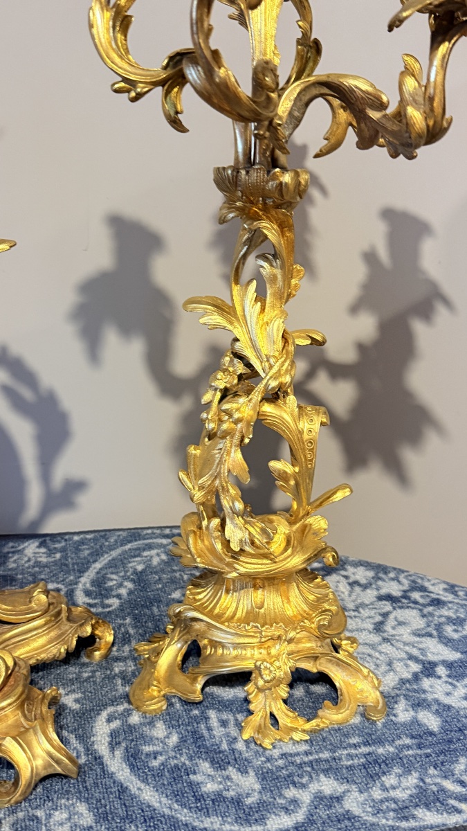 Garniture de Cheminée Louis XV En Bronze , XIXe Siècle -photo-2
