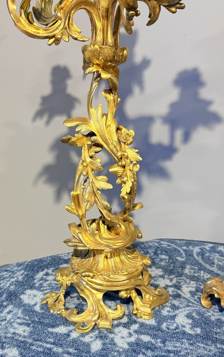 Garniture de Cheminée Louis XV En Bronze , XIXe Siècle -photo-3