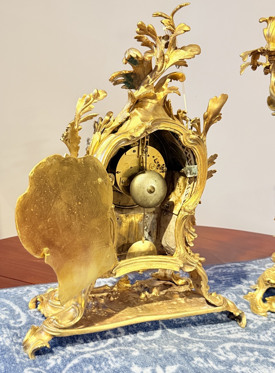 Garniture de Cheminée Louis XV En Bronze , XIXe Siècle -photo-6