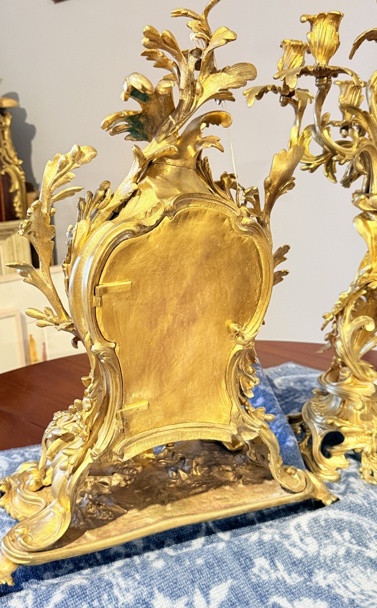Garniture de Cheminée Louis XV En Bronze , XIXe Siècle -photo-7