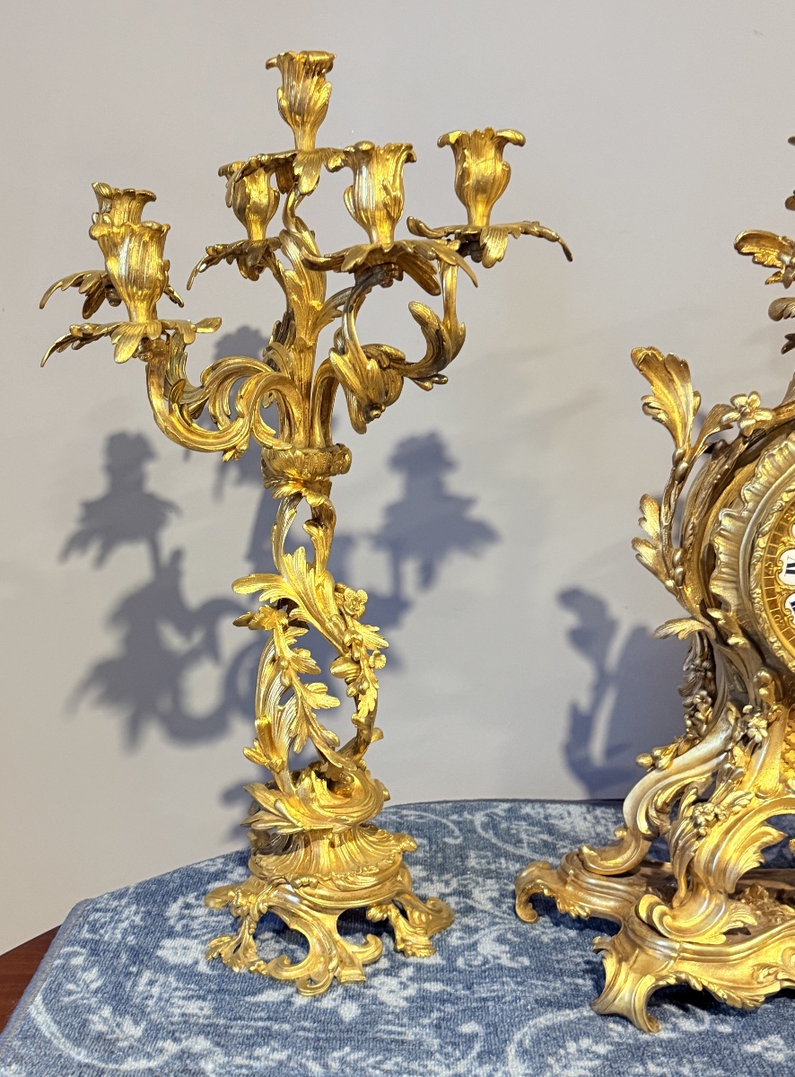 Garniture de Cheminée Louis XV En Bronze , XIXe Siècle -photo-8