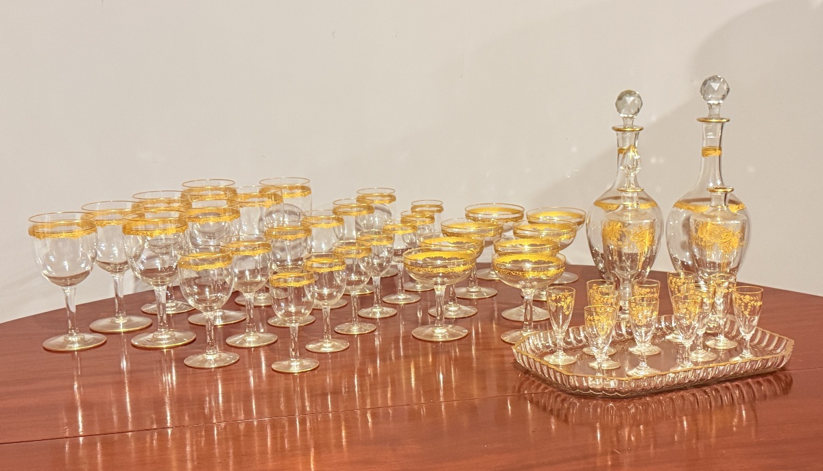 SAINT LOUIS : Partie de Service en Cristal décor à l’Or  -photo-2