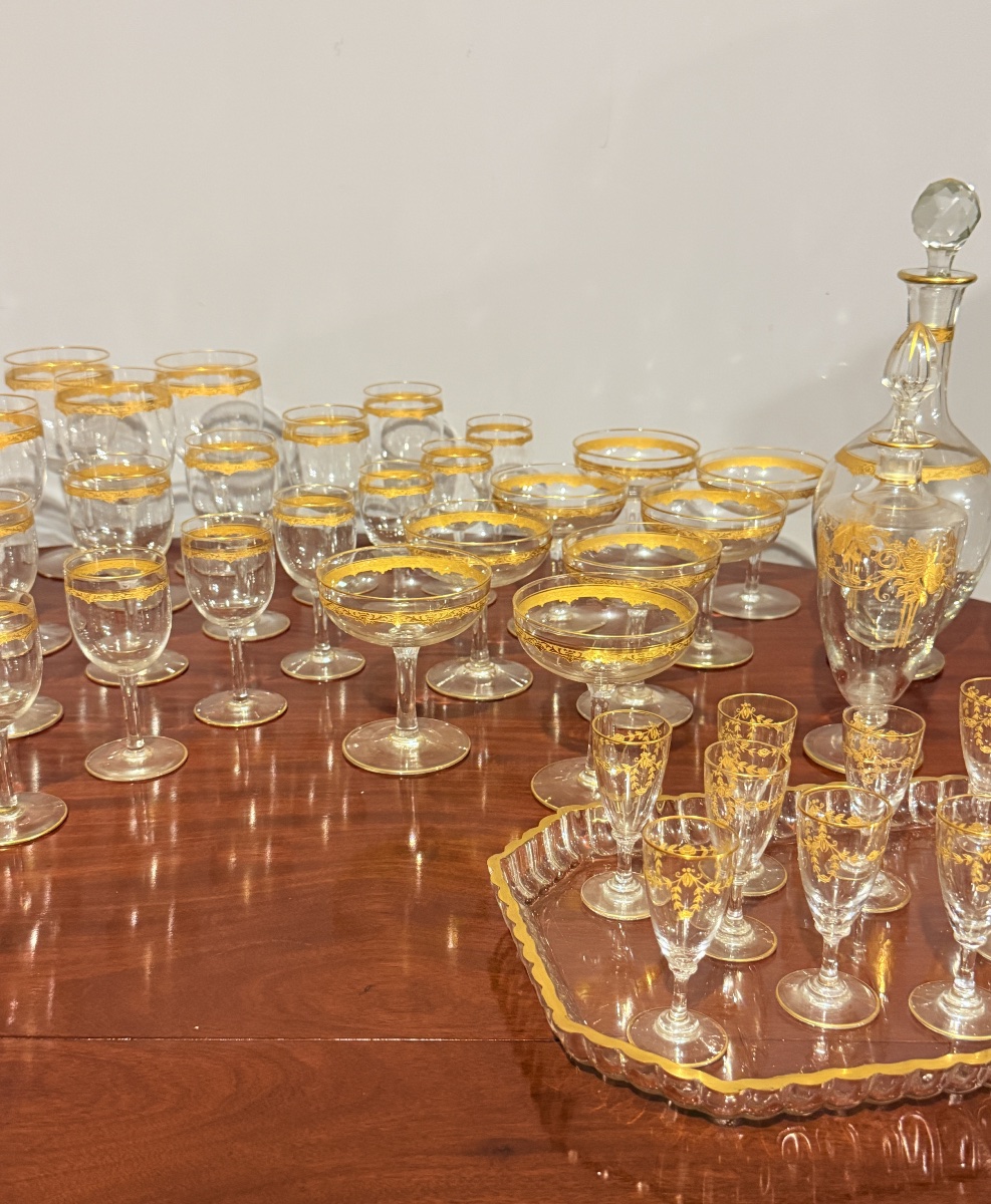 SAINT LOUIS : Partie de Service en Cristal décor à l’Or  -photo-3