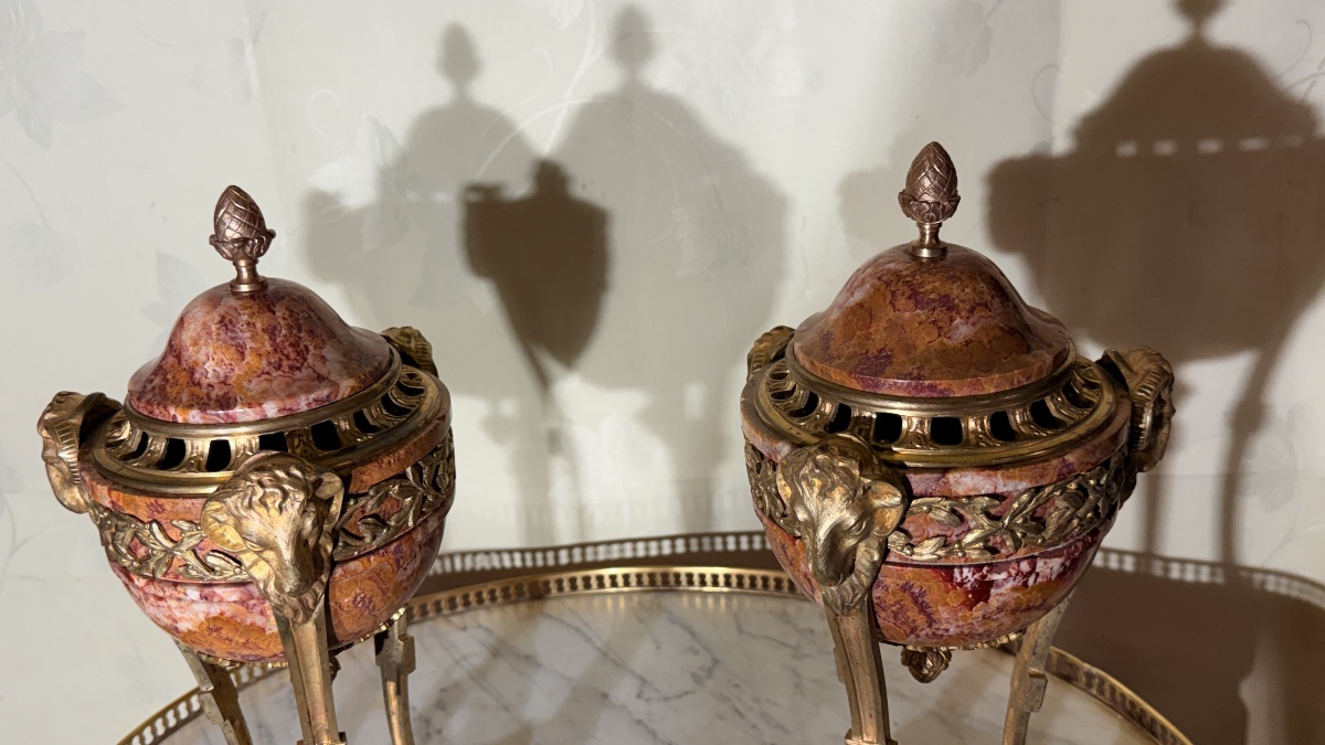Paire de Cassolettes en Marbre et Bronze , Époque XIXe -photo-2