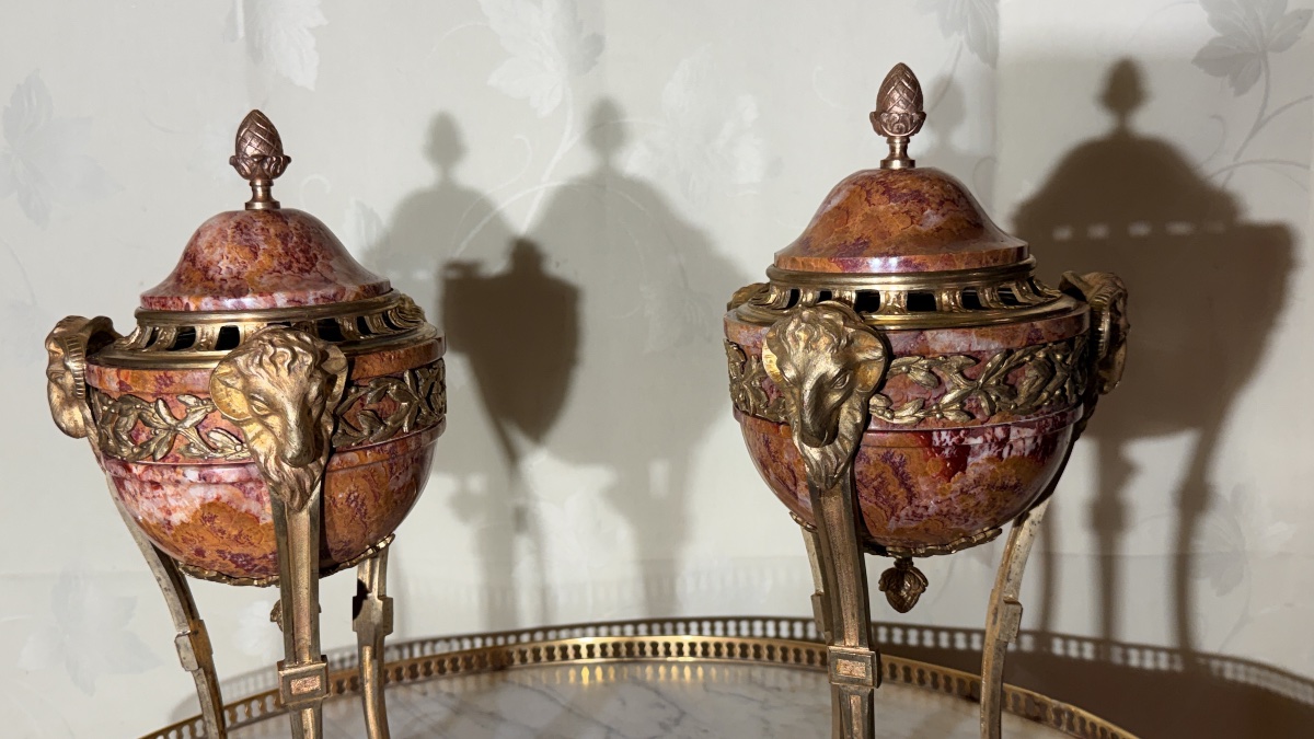 Paire de Cassolettes en Marbre et Bronze , Époque XIXe -photo-4
